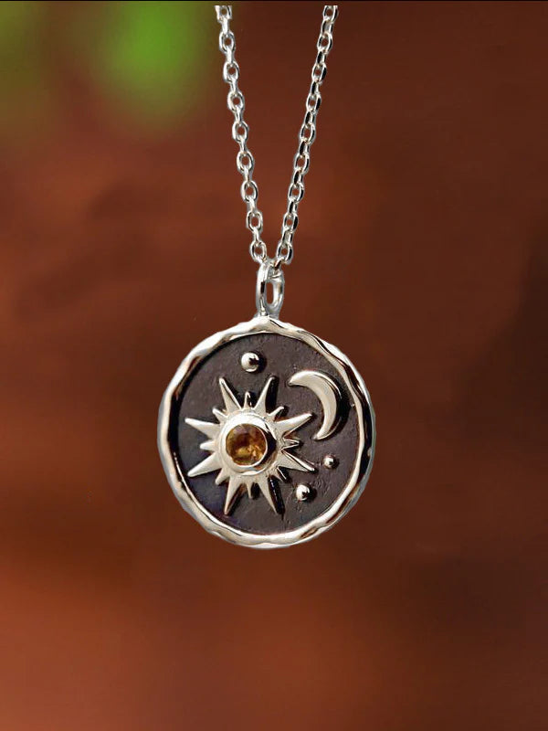 Boho Sun Moon Necklace Silver one size