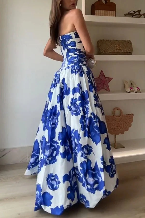 Perfect Moment Floral Off Shoulder Ruched Bodice Drape Bubble Hem Maxi Dress