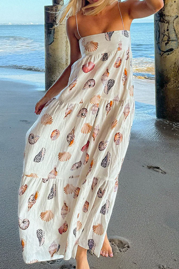 Casual Animal Print Pocket Square Neck Sling Dresses White