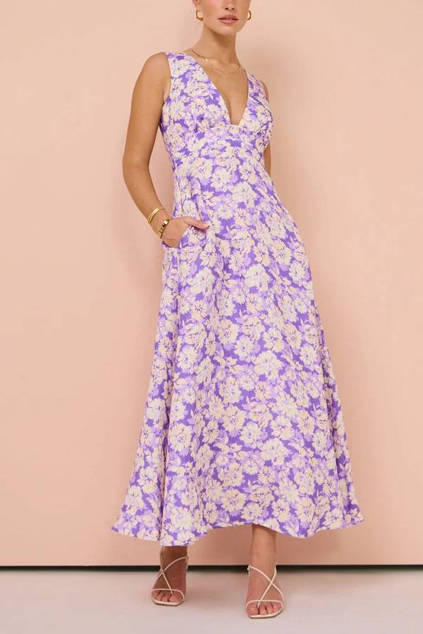 Autumn Maxi Dress - In Violet Imprint Purple S