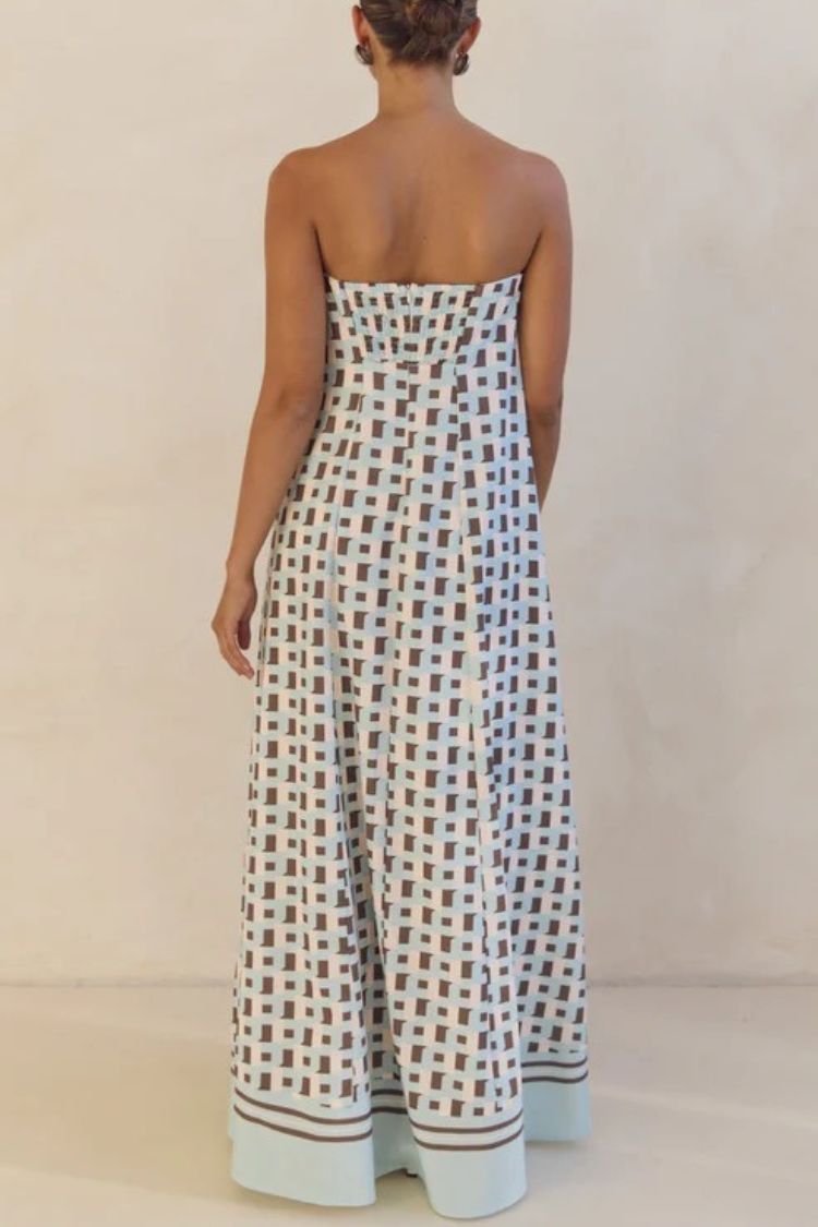 Unique Print Sexy Tube Top Back Zipper Loose Maxi Dress