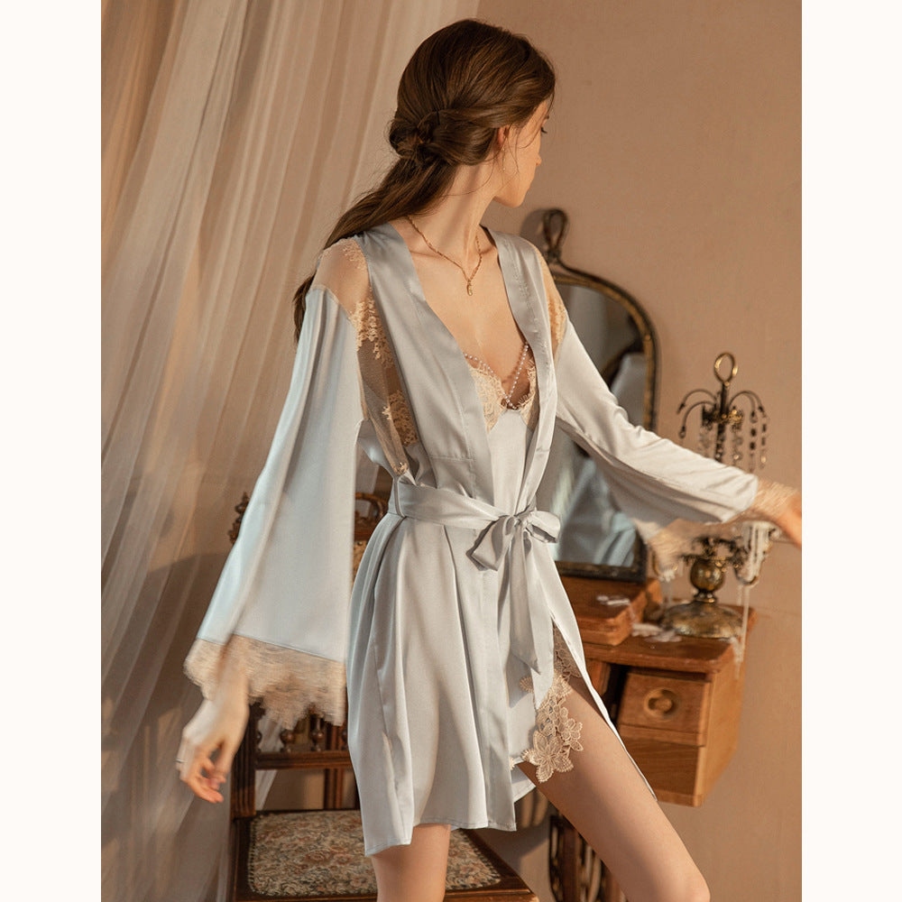 Fantasy Blue Ice Silk Luxurious Nightgown Fantasy Blue One size
