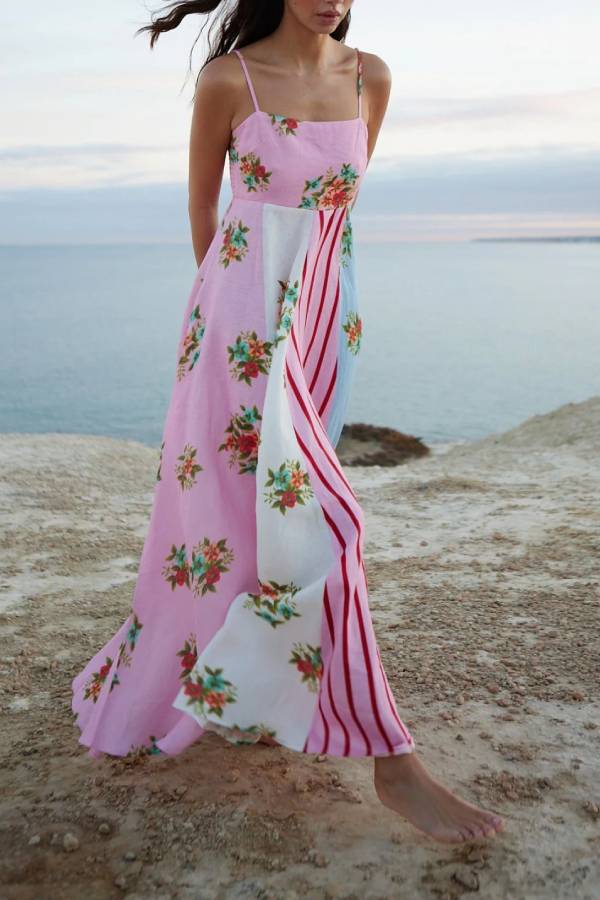 Holiday floral linen swing dress