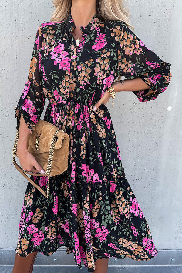 Floral Printed Tiered Midi Dress Purple