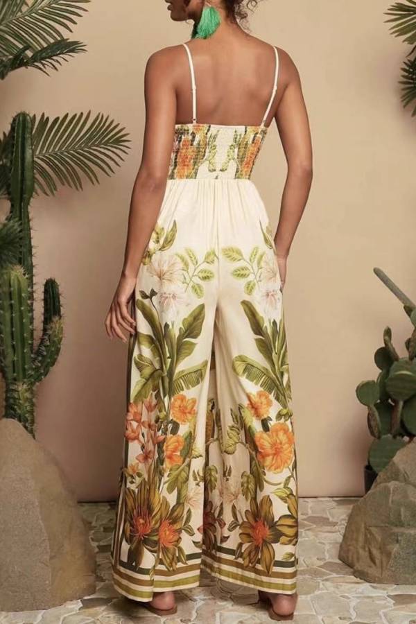 Tropical Print Cami Waisted Wide-Leg Jumpsuit