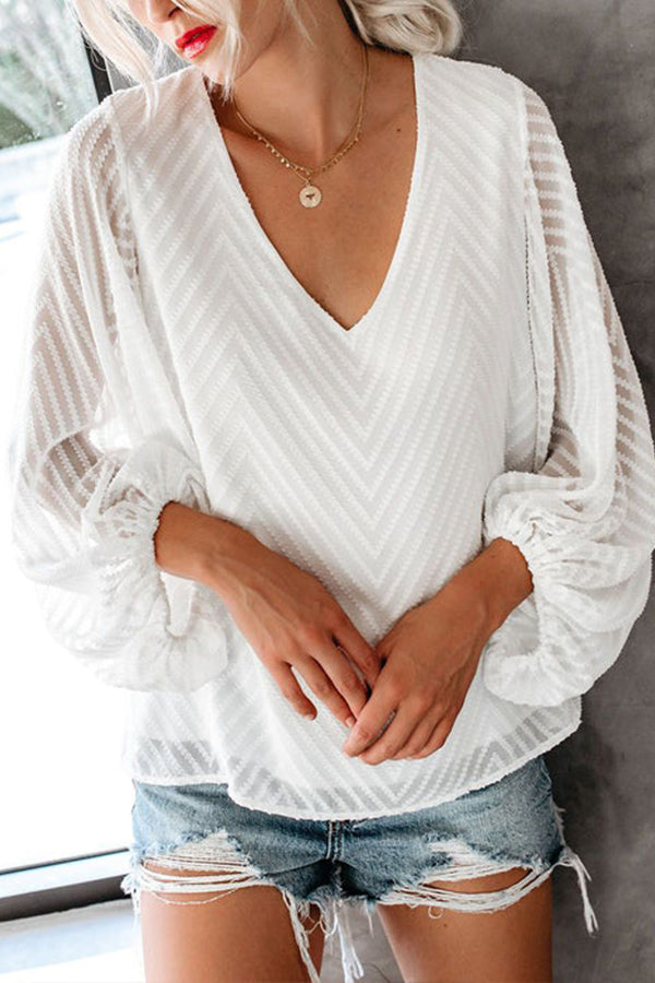 CHIC FRILLS BALLOON SLEEVE LACE TOP - 2 COLORS White