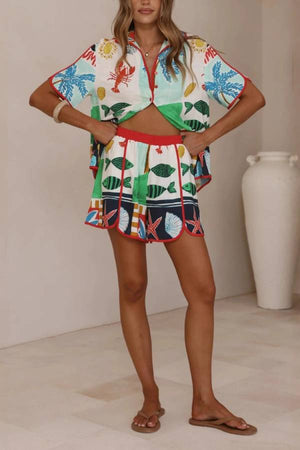 Ocean Resort Style Printed Shirt and Shorts Set