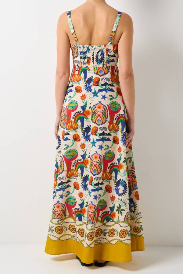 Tropical Holiday Print Maxi Dress
