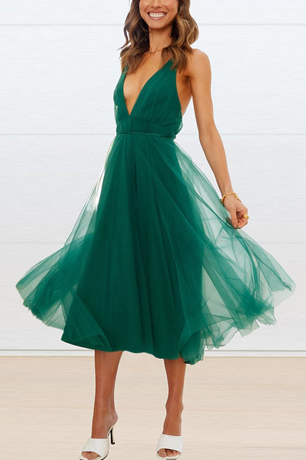 Summer Sexy Mesh Dress V-Neck Flowy Dress Dress Green