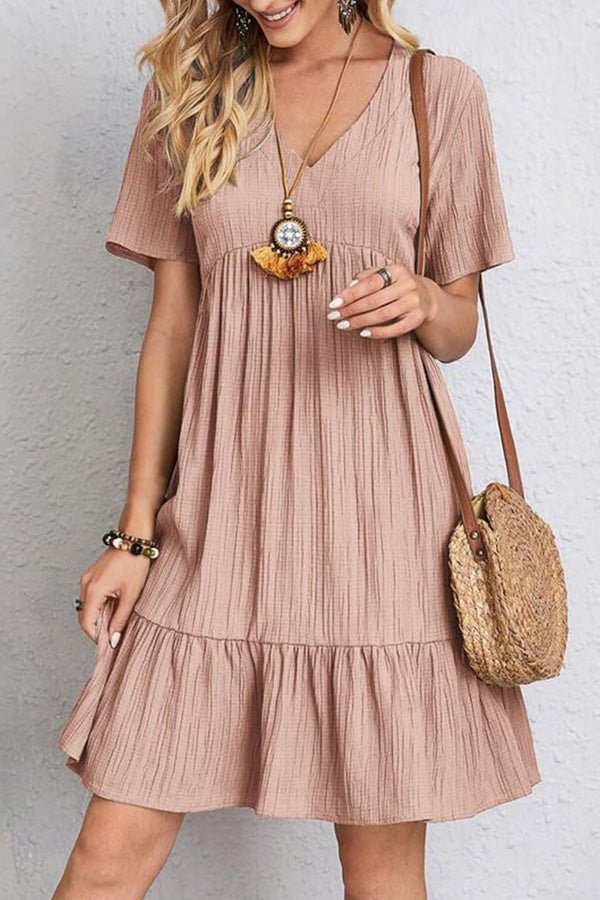 Loose casual tie waist flowy dress Pink