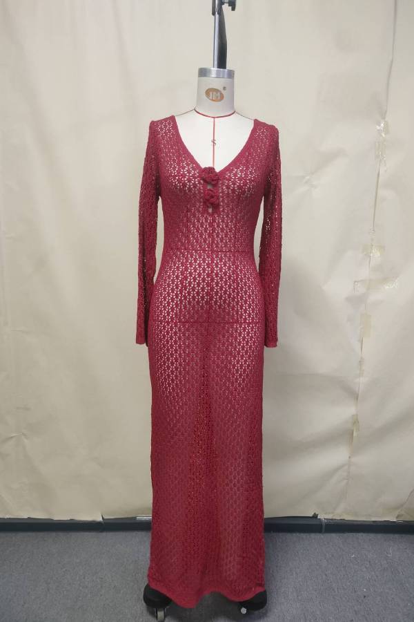 Openwork Knit Backless Long Cover-Up Dress