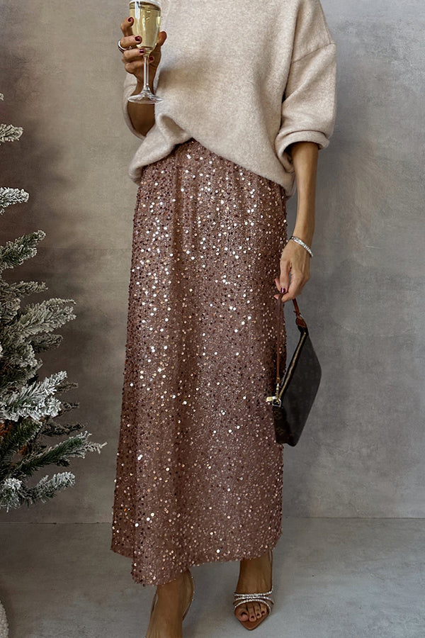 Fashionable high-waisted slimming sequined skirt Pink