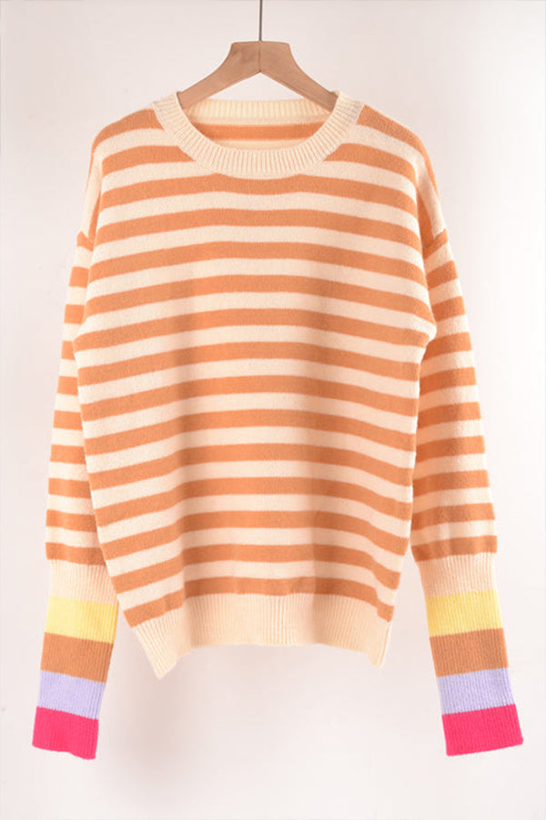 NEVER LET YOU GO STRIPED LONG SLEEVE SWEATER - 3 COLORS Orange