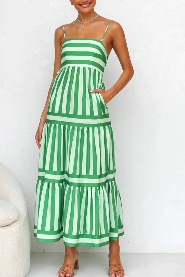 Candy Stripe Maxi Dress Green