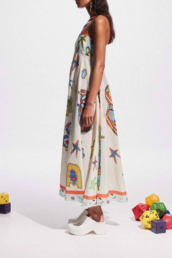 Artistic Graffiti Print Contrast Strap Maxi Dress