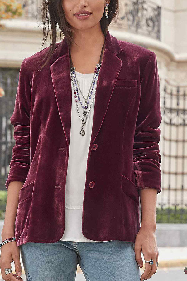 Gold velvet solid color fashion casual suit jacket wine red