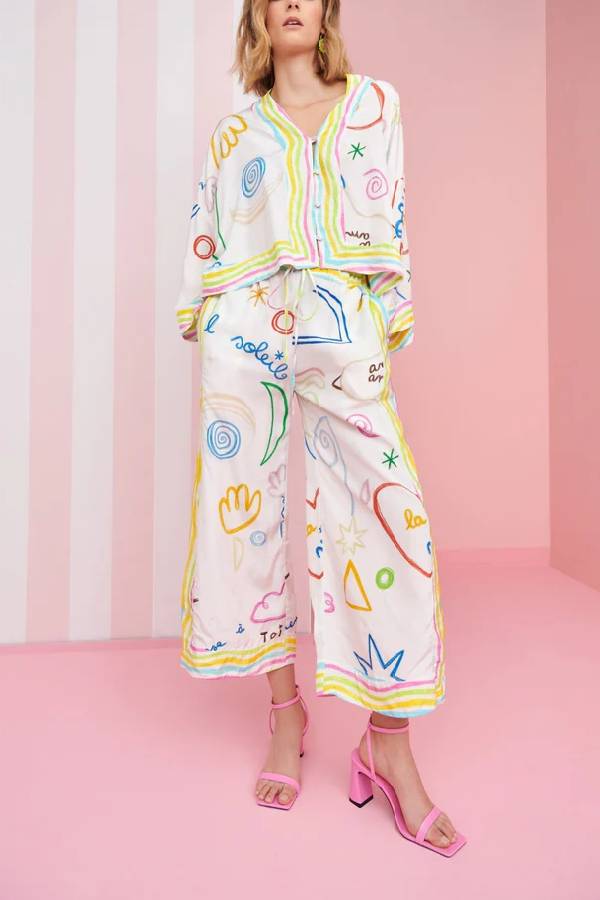 Fashion Nebula Print Two-Piece Set White