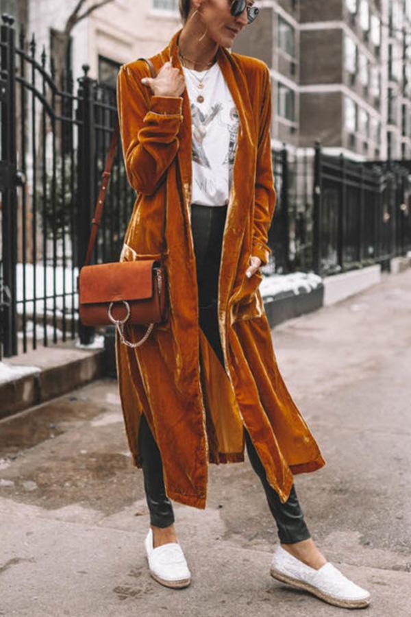 Cheering My Way Velvet Kimono Coat Brown