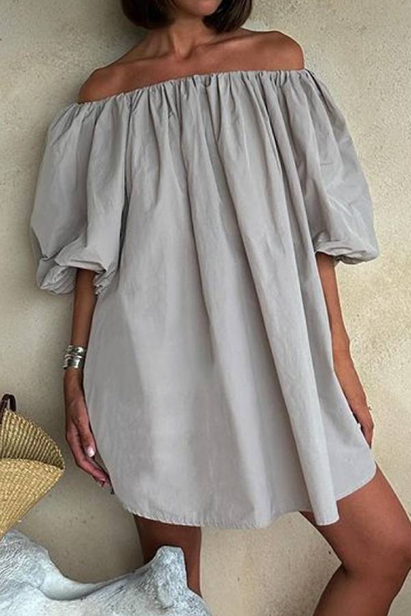 Casual Solid Shoulder Loose Dress Grey