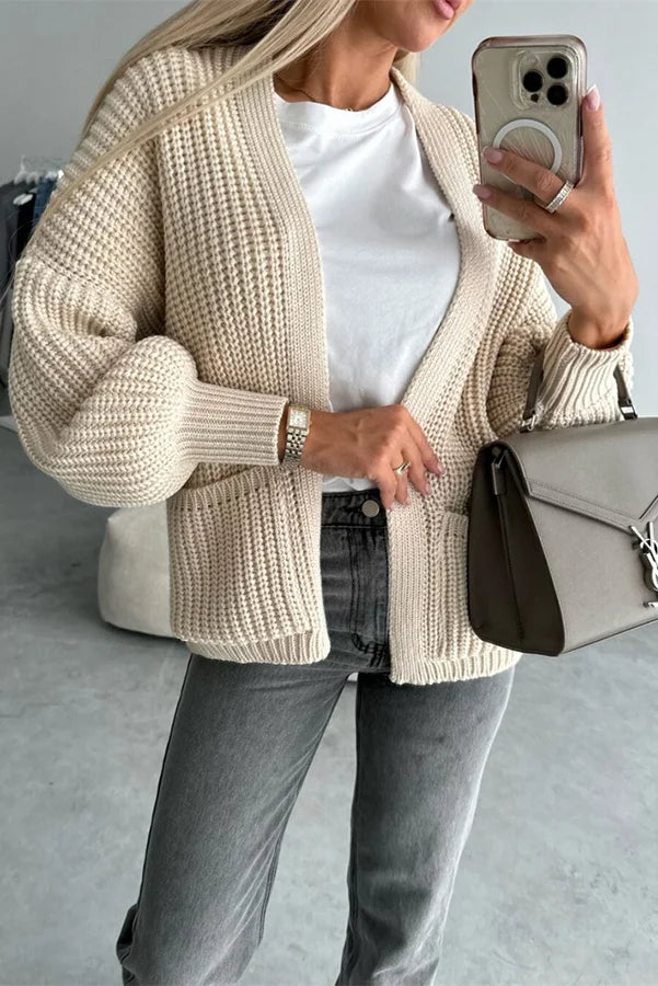 Coad Knitted Pocket Long Sleeved Cardigan Apricot