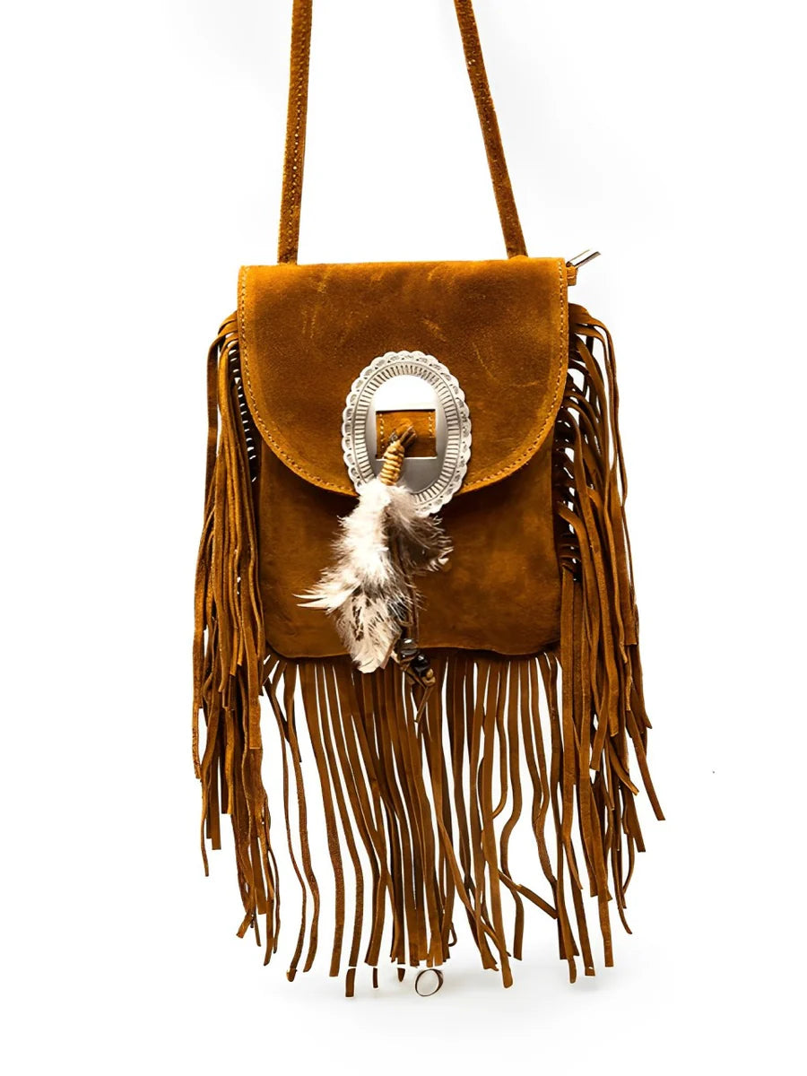 Western Crossbody Bag With Fringe Brown ONE SIZE