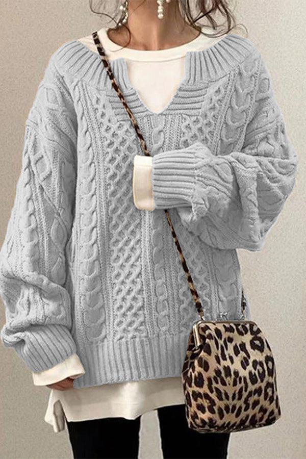 Knitted Pattern Casual Knit Sweater Grey