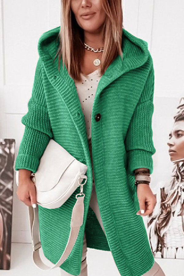 Hooded Knitwear Hood Collar Temperament Commuting Loose Cardigan Women's Sweater Green