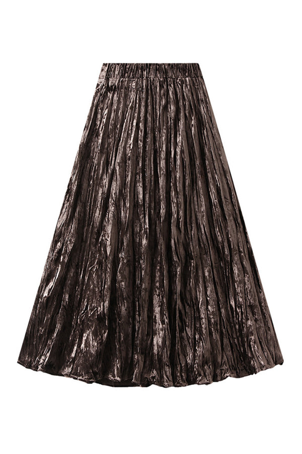 High-waisted A-line versatile mid-length slimming pleated skirt dark coffee one size