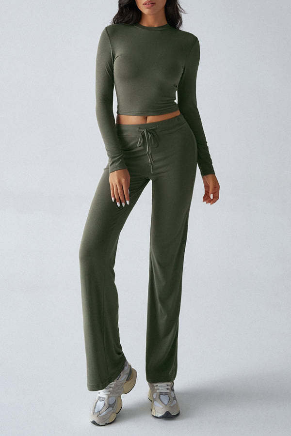 Casual Sports Style Slim Fit Long Sleeve Top Two Piece Set