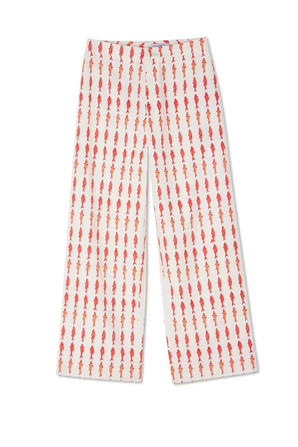 Good Luck Linen Blend Koi Pattern High Rise Elastic Waist Loose Pants