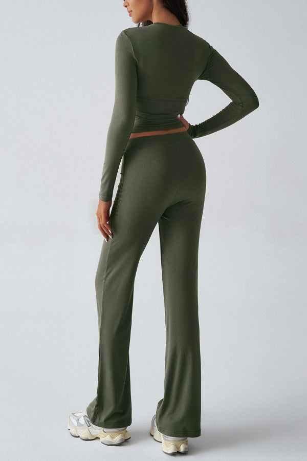 Casual Sports Style Slim Fit Long Sleeve Top Two Piece Set