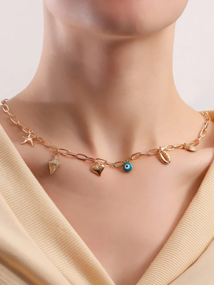 Spiral Shell Seastar Necklace Gold one size