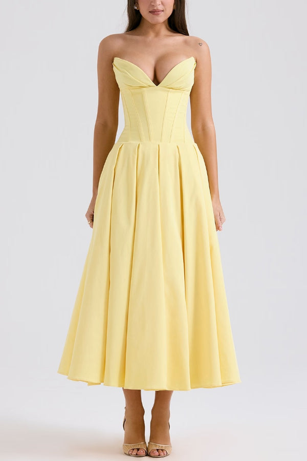 Milady strapless Midi Dress Yellow