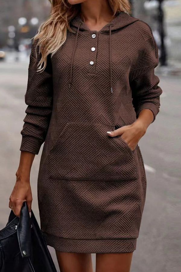 Hot selling casual fashion women's plaid mid-length hooded sweatshirt Brown