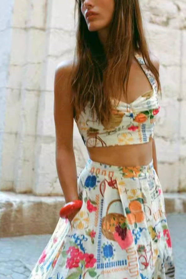 Fashionable casual vest personalized print suspender Midi Dress