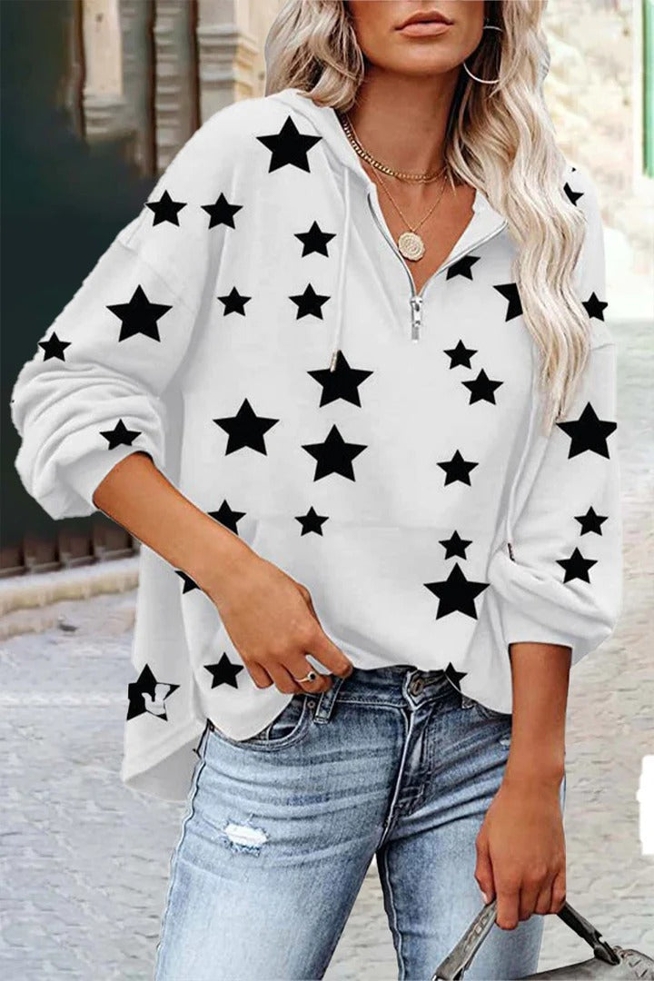 Women's V-neck Star Sweatshirt White