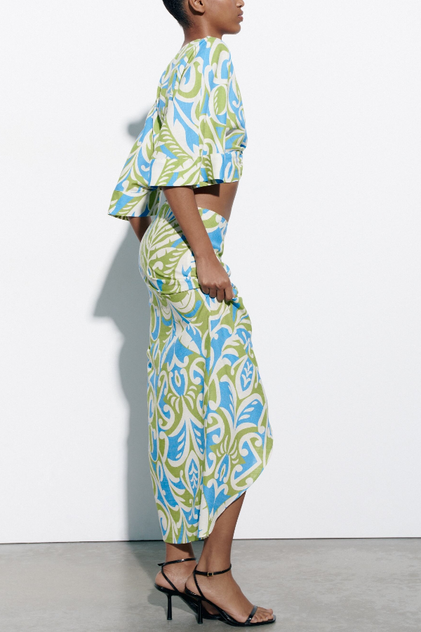 Maija Vintage Twisted Knot Detail Shirt And Skirt Set