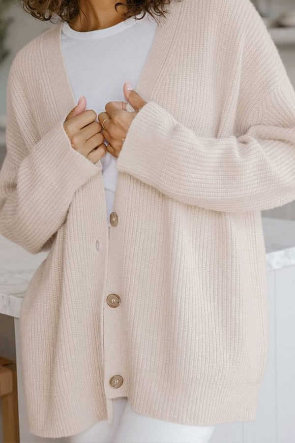 Mountain View Knit Ribbed Button Relaxed Cardigan Apricot