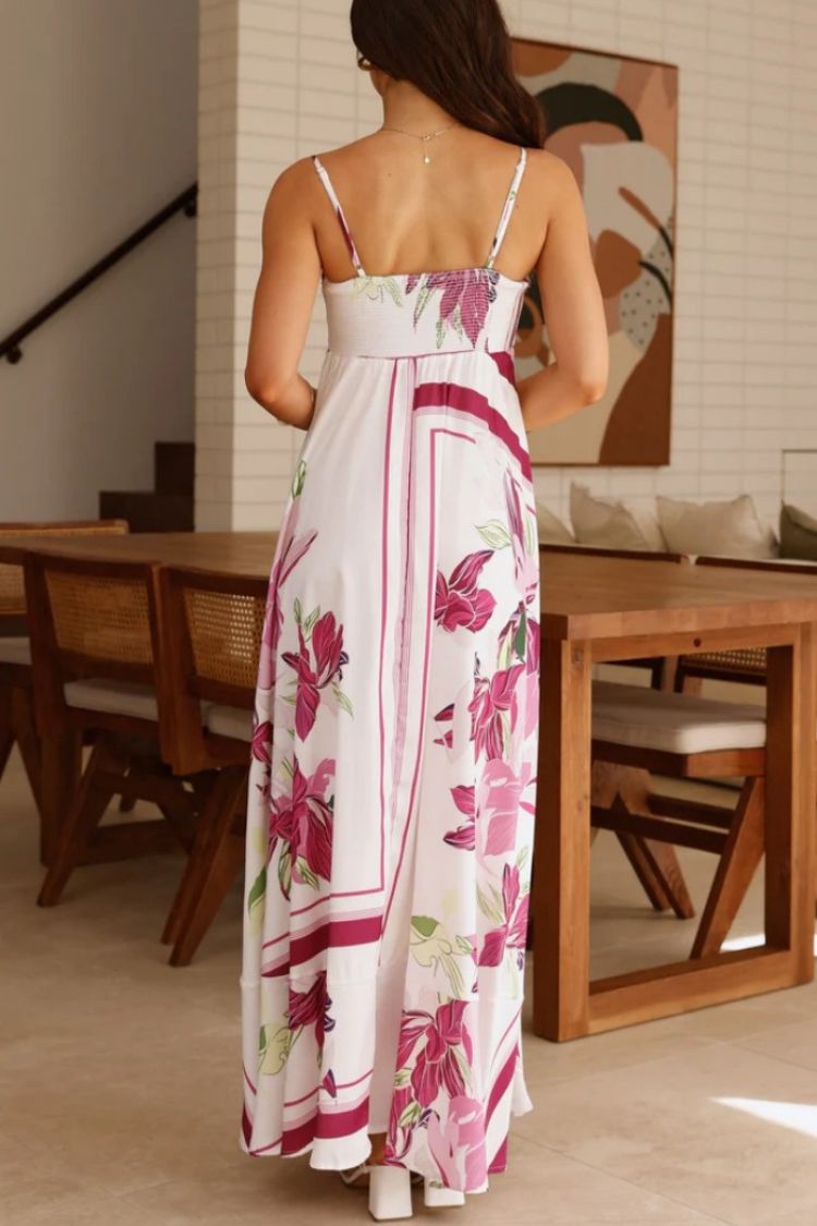 Printed Ruffle Suspender Maxi Dress