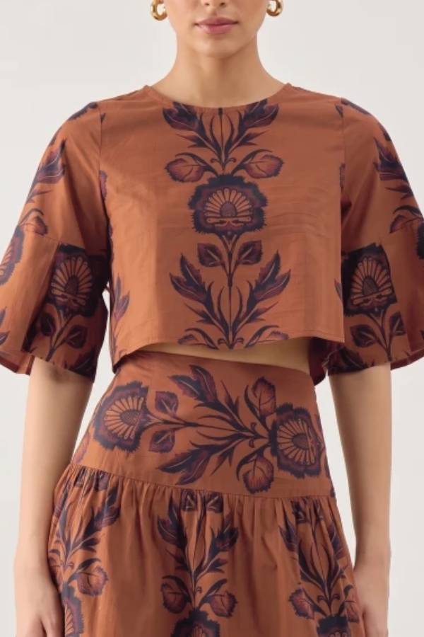 Folk Floral Print Fit-and-Flare Midi Dress