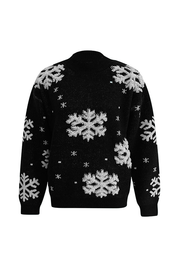 Turtleneck Christmas print knitted sweater Black