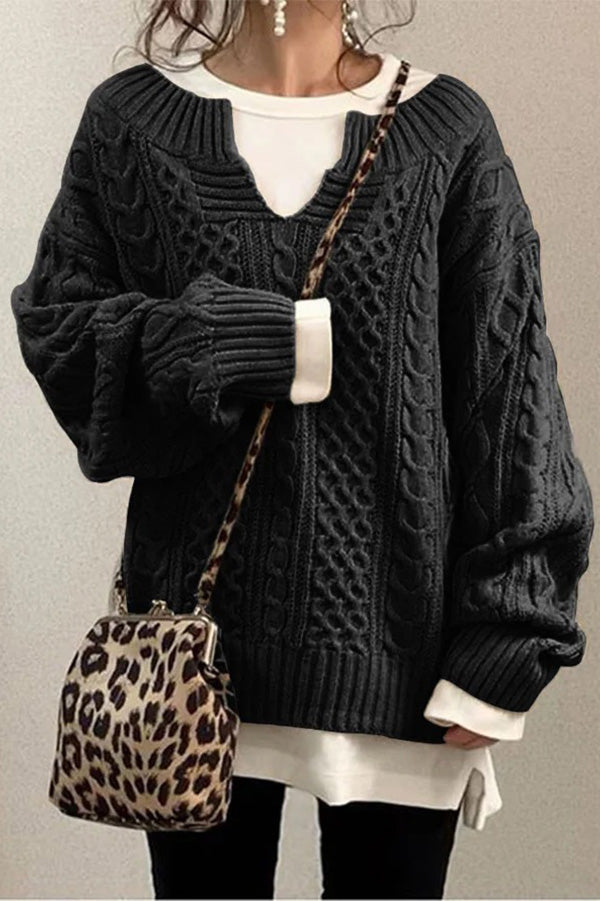 Knitted Pattern Casual Knit Sweater Black