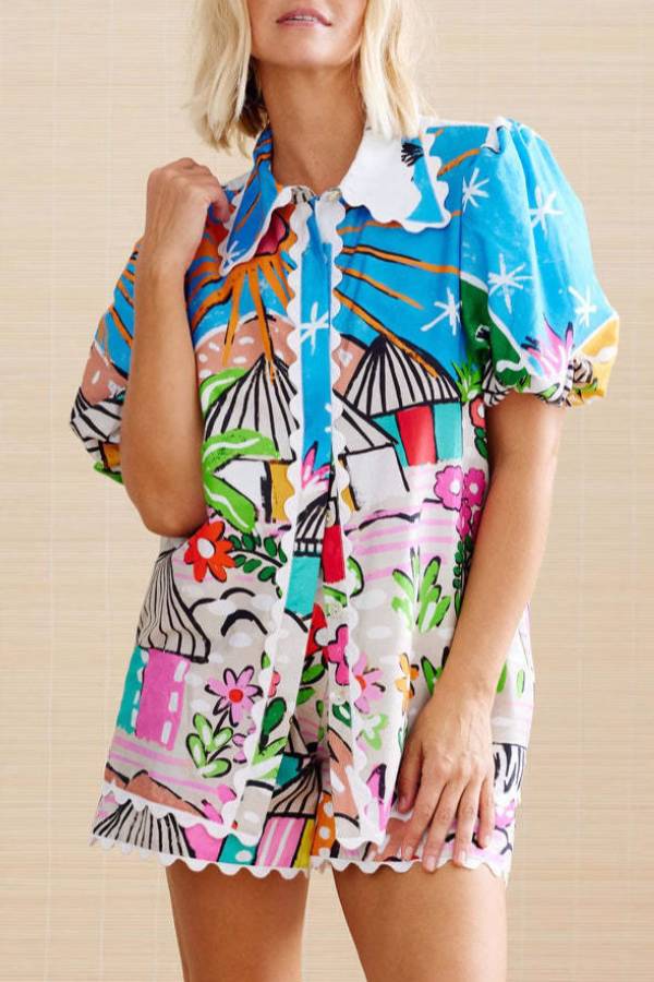 All-match lace collar cardigan shirt set Multicolor
