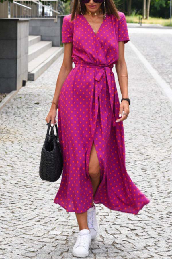 V-neck slit mid-length jumpsuit rose