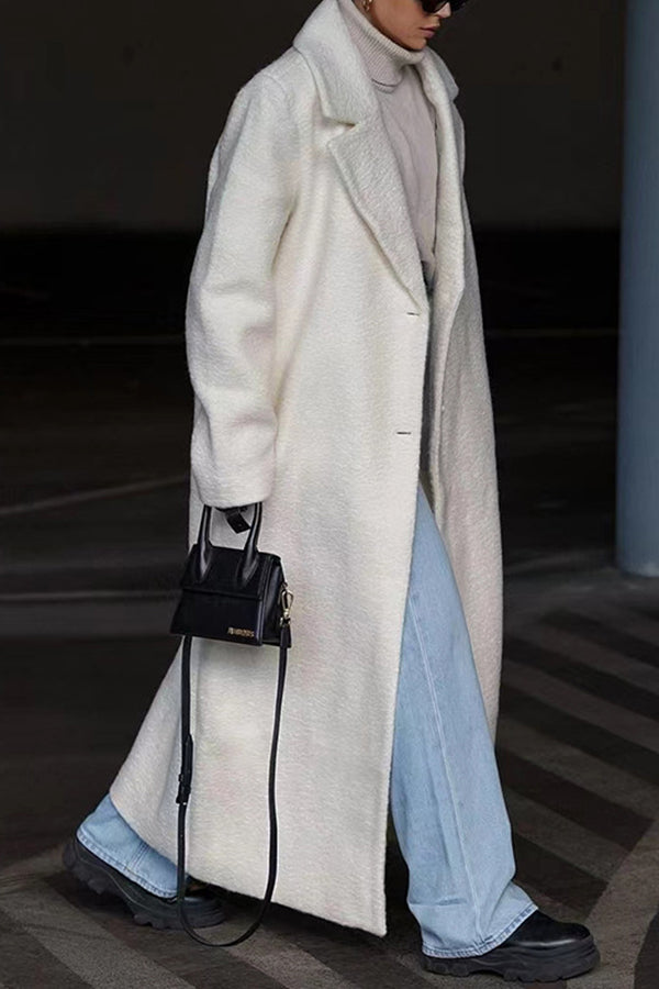 Warm coat long sleeve lapel women's plush top women's coat White