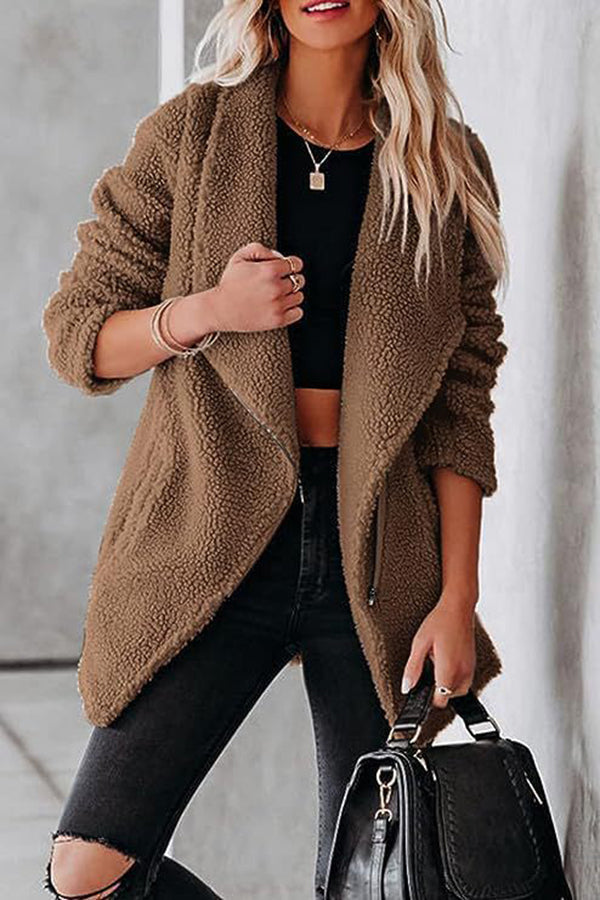 Fashion casual lambskin jacket with zipper pockets and grain velvet jacket Brown