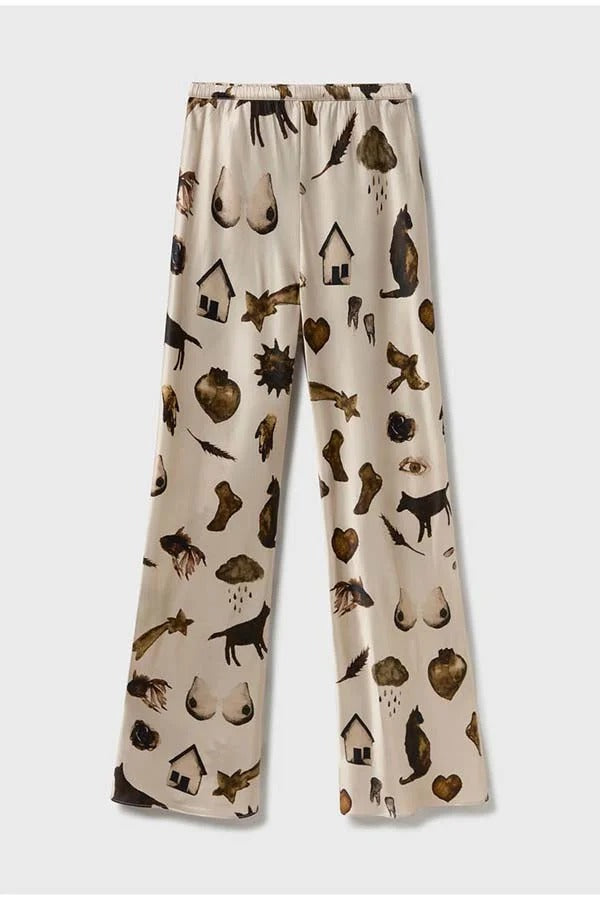 Pantalon large à taille élastique et imprimé unique en satin The Finishing Touch