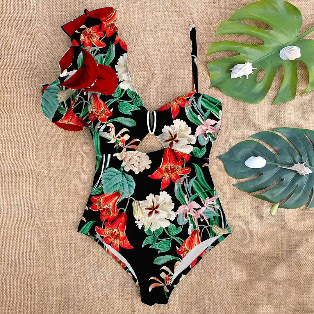 One-shoulder bodycon ruffled swimsuit 8