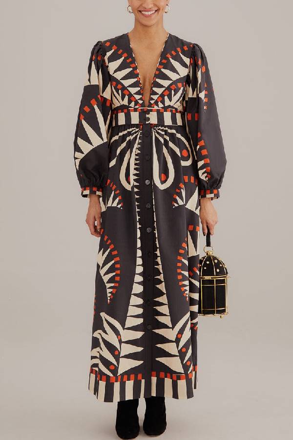 Black Coconut Grove Puff Sleeve Maxi Dress Black
