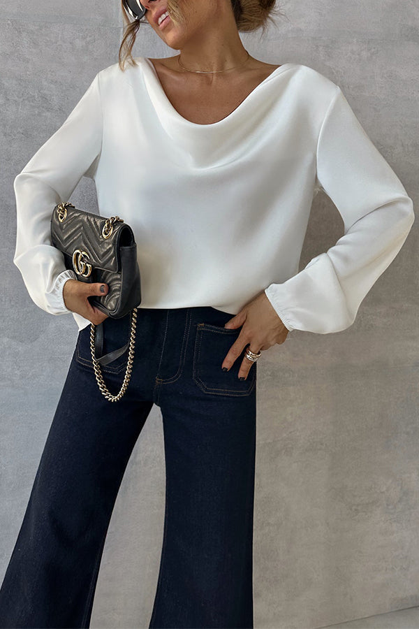 WHITE DRAPPED SATIN BLOUSE White